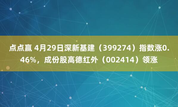 点点赢 4月29日深新基建（399274）指数涨0.46%，成份股高德红外（002414）领涨