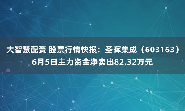 大智慧配资 股票行情快报:圣晖集成(603163)6月5日主力资金净卖出82.32万元